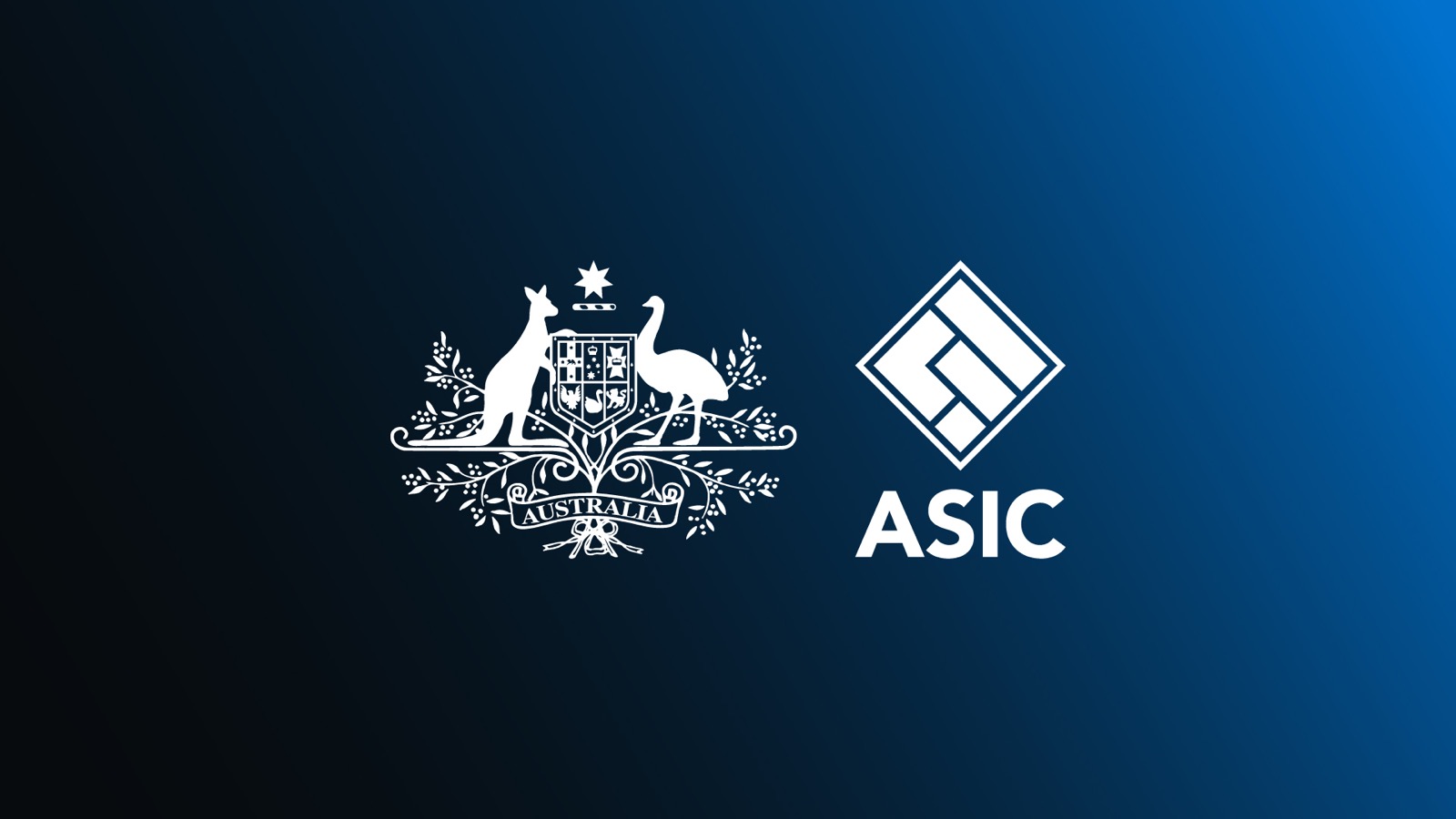The Australian Securities and Investments Commission logo beside the Commonwealth Coat of Arms on a dark blue ground